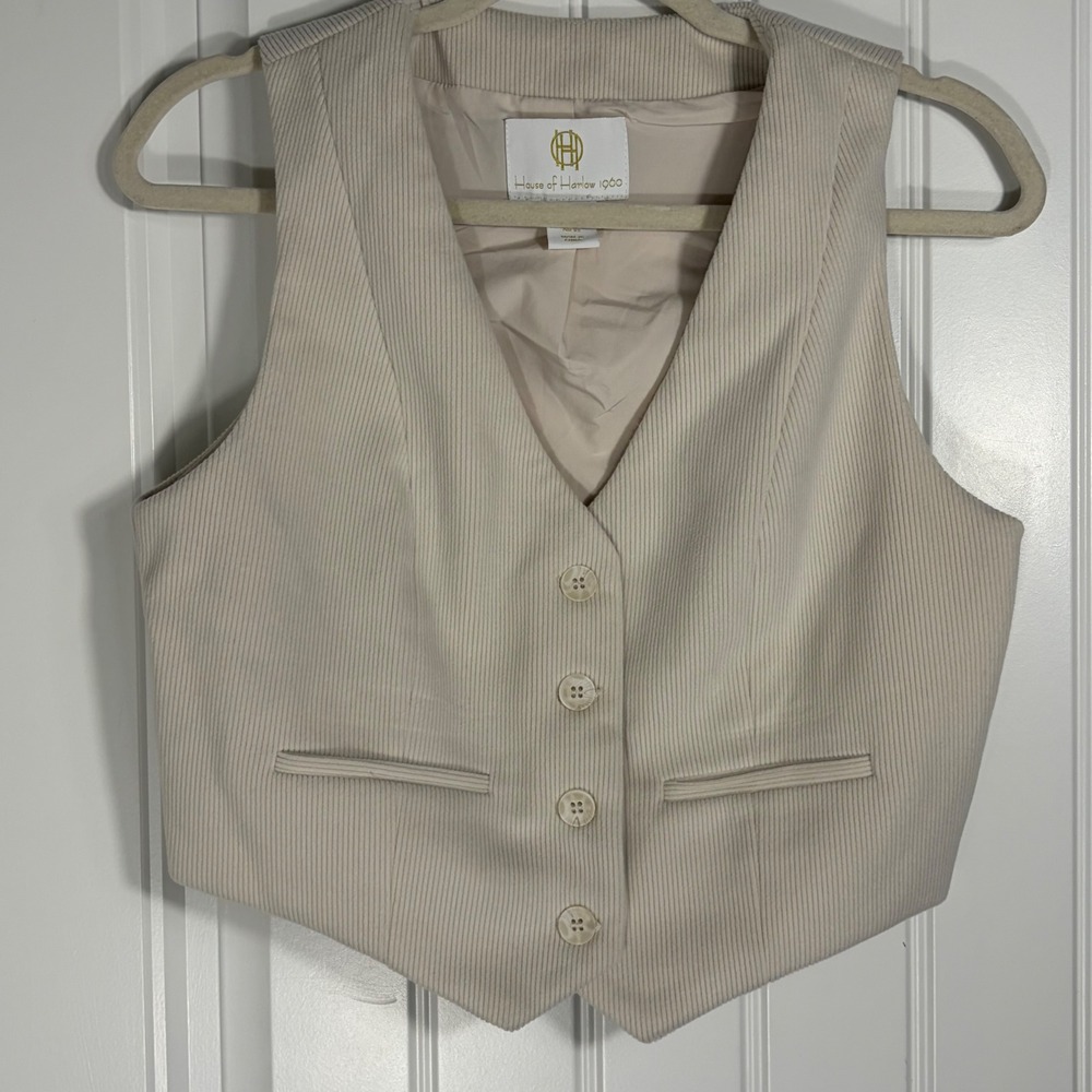 House of Harlow 1960 Cream Beige Corduroy Cropped Vest Waistcoat XS